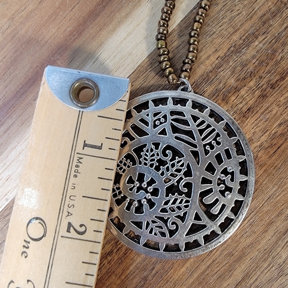 Beaded Necklace with Metal Pendant - Picture 16 of 17